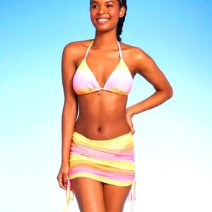 Wild Fable Mesh Drawstring Ruched Cover Up Swimsuit Ombre Skirt